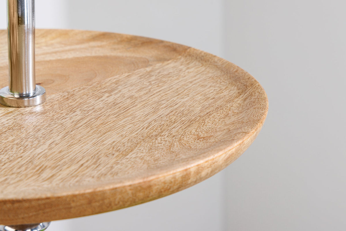 Présentoir à gâteaux décoratif PURE NATURE 68cm bois de manguier argenté fait main trois niveaux