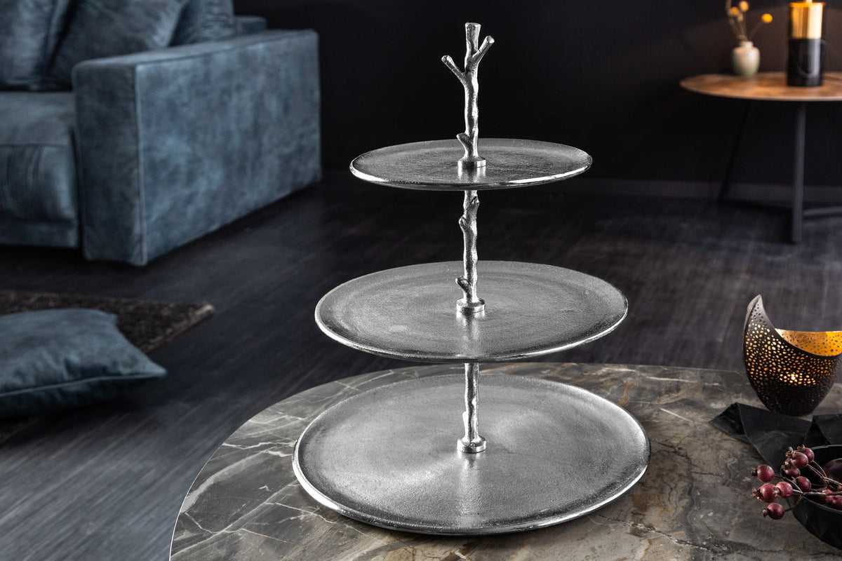 Présentoir à gâteaux design ABSTRACT 50cm argent à trois niveaux