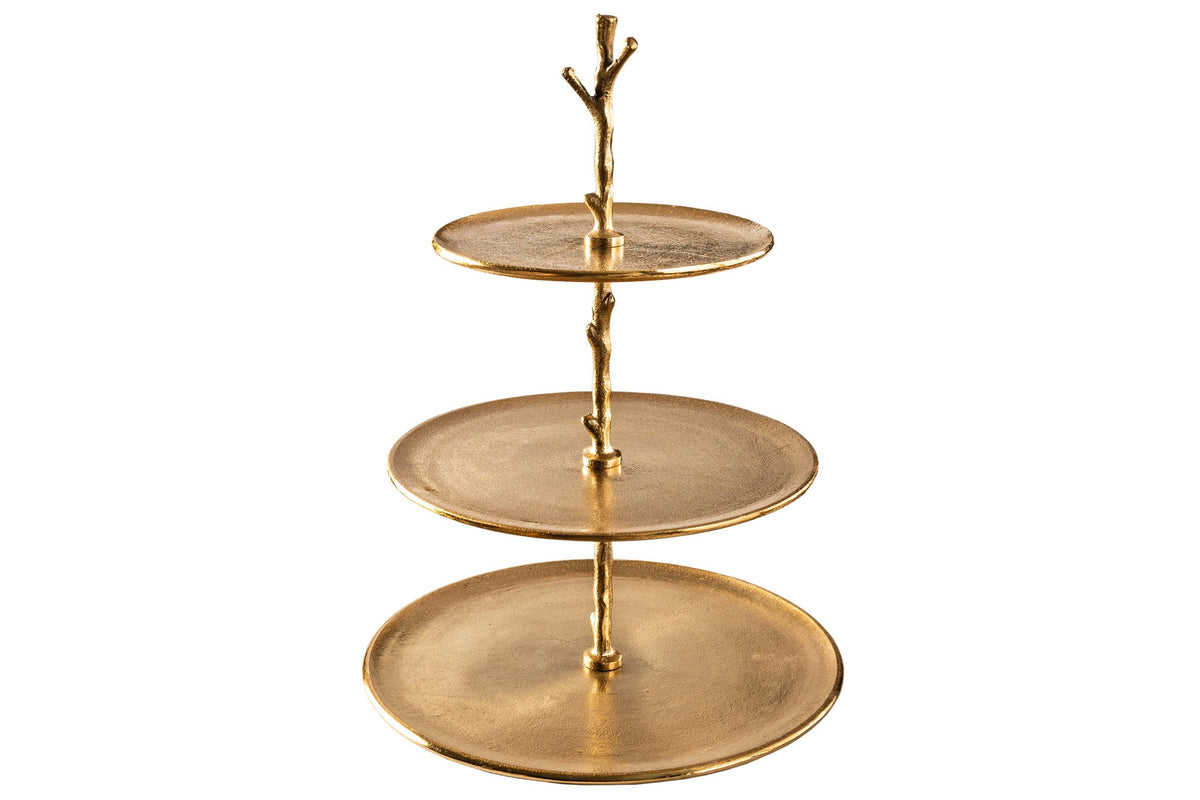 Présentoir à gâteaux design ABSTRAIT 50cm en métal doré à trois niveaux