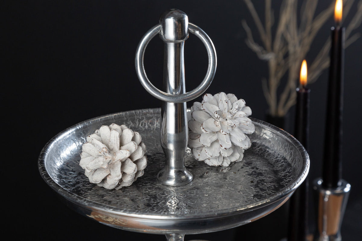 Présentoir à gâteaux design ORIENT 50cm argent finition marteau sauvage à trois niveaux