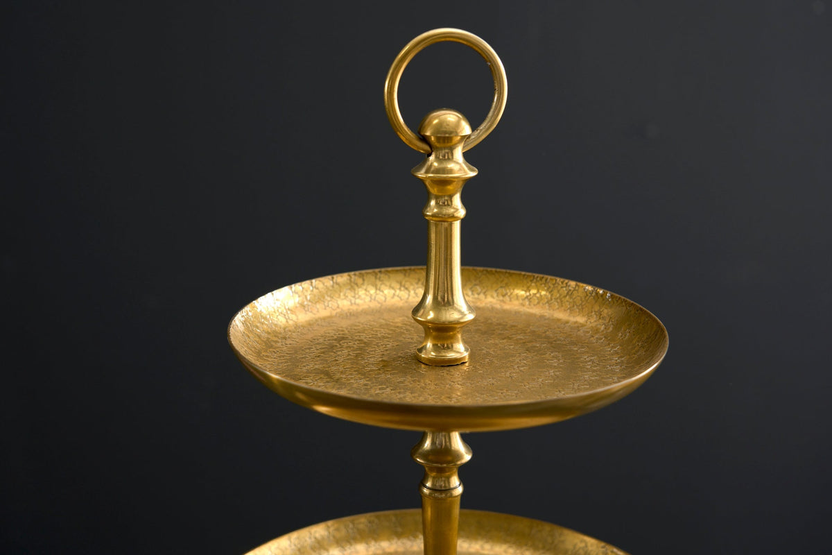 Présentoir à gâteaux design ORIENT 50cm doré finition marteau sauvage à trois niveaux