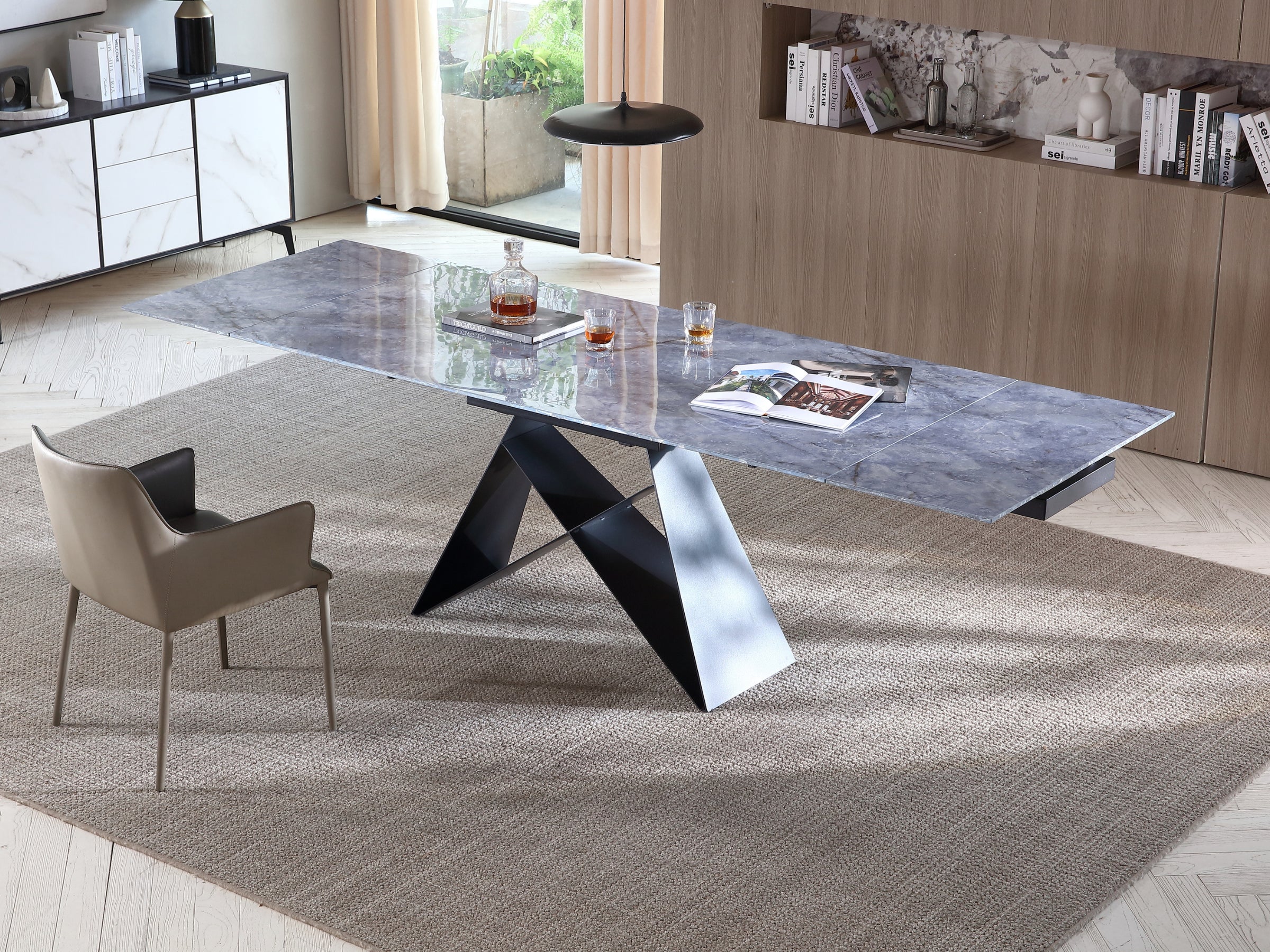 Mesa de comedor extensible Masdar Cerámica-azul-180-260-90-cm