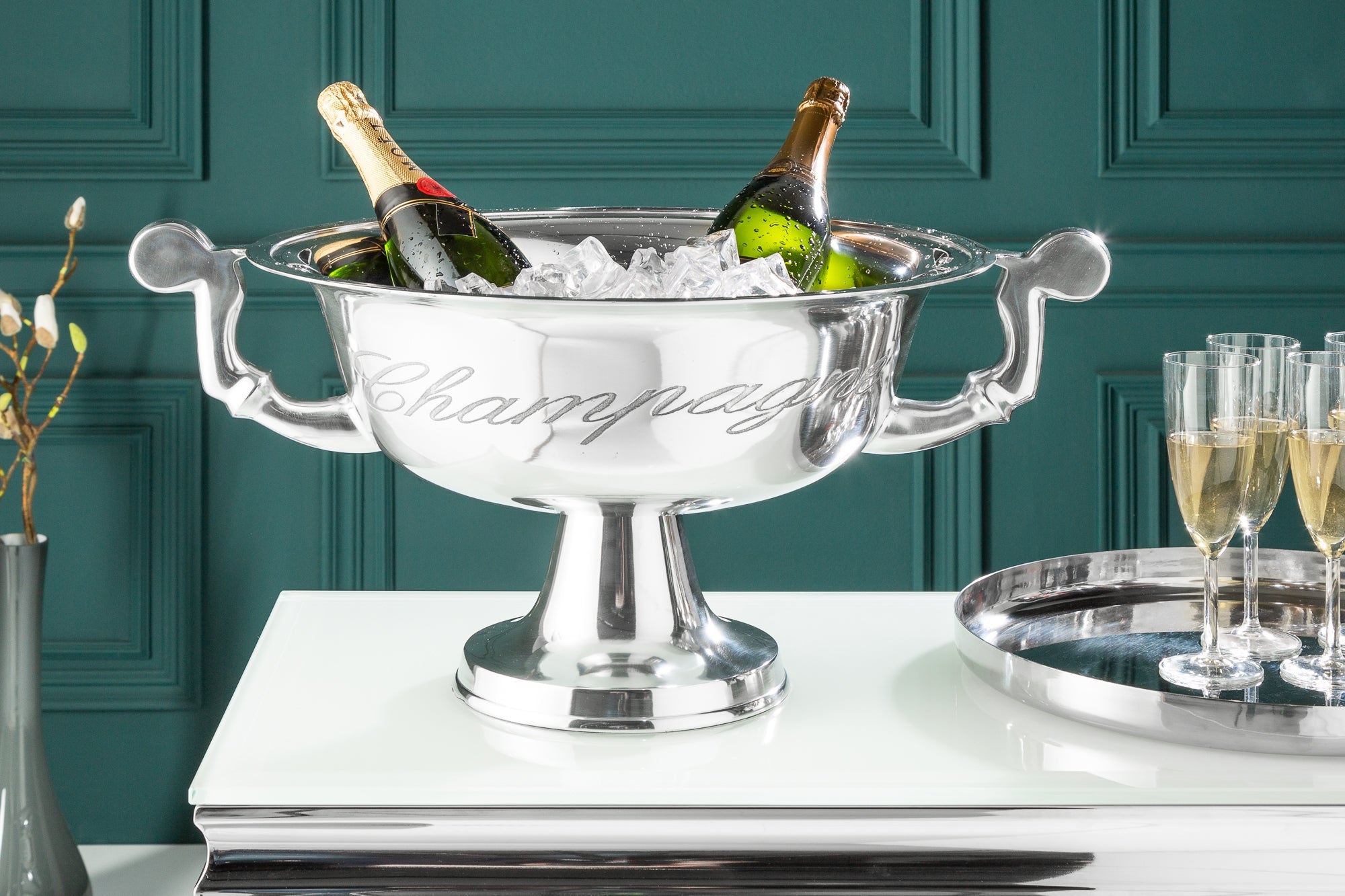 Refroidisseur à champagne exclusif CHAMPAGNE Refroidisseur de bouteille 65 cm argent poli
