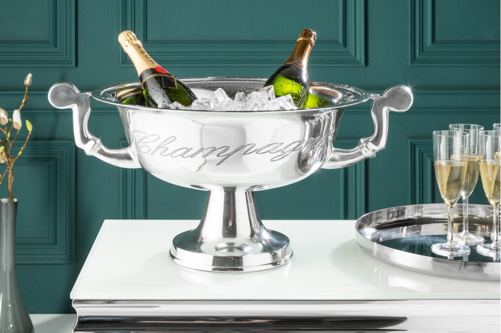 Refroidisseur de champagne au design élégant CHAMPAGNE 40cm refroidisseur de bouteille en argent poli