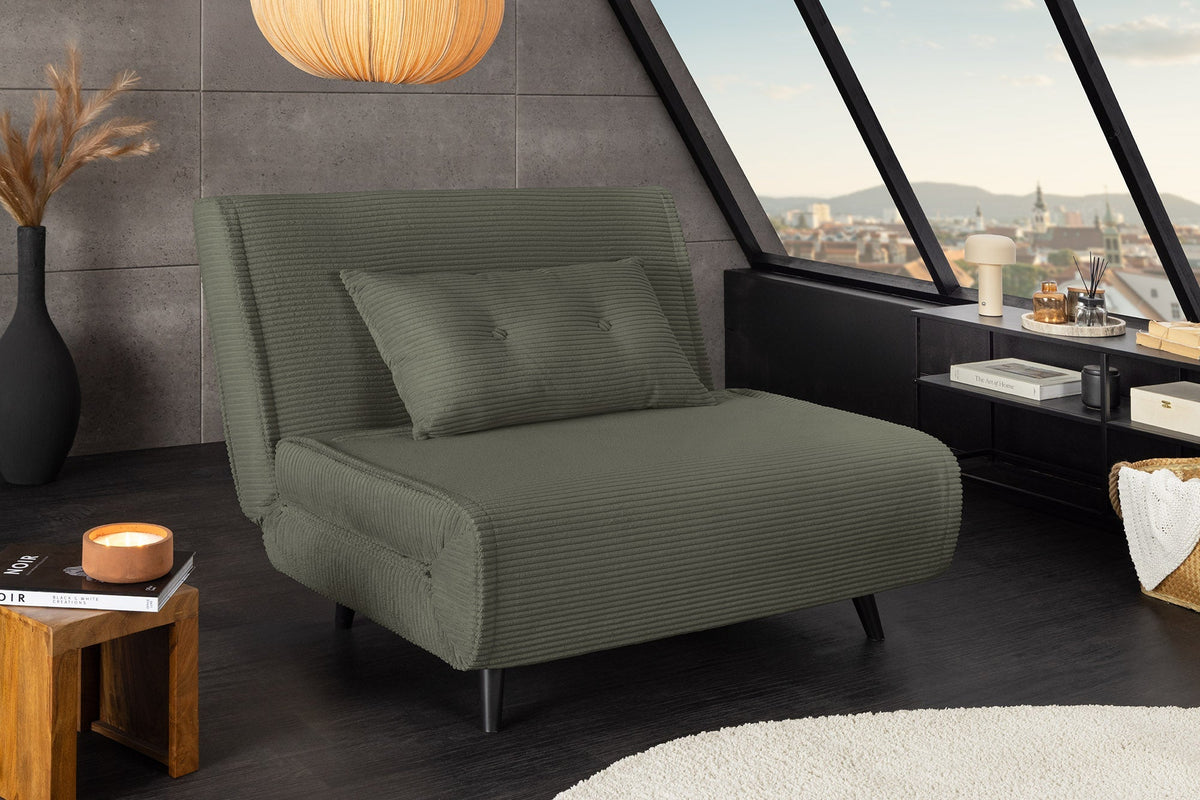 Retro fauteuil-lit SMART MULTIFUNCTION 100cm vert Cord fonction lit incl. coussin