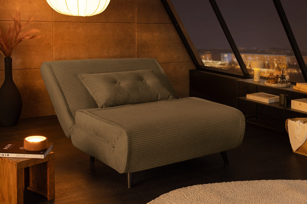 Retro fauteuil-lit SMART MULTIFUNCTION 100cm vert Cord fonction lit incl. coussin