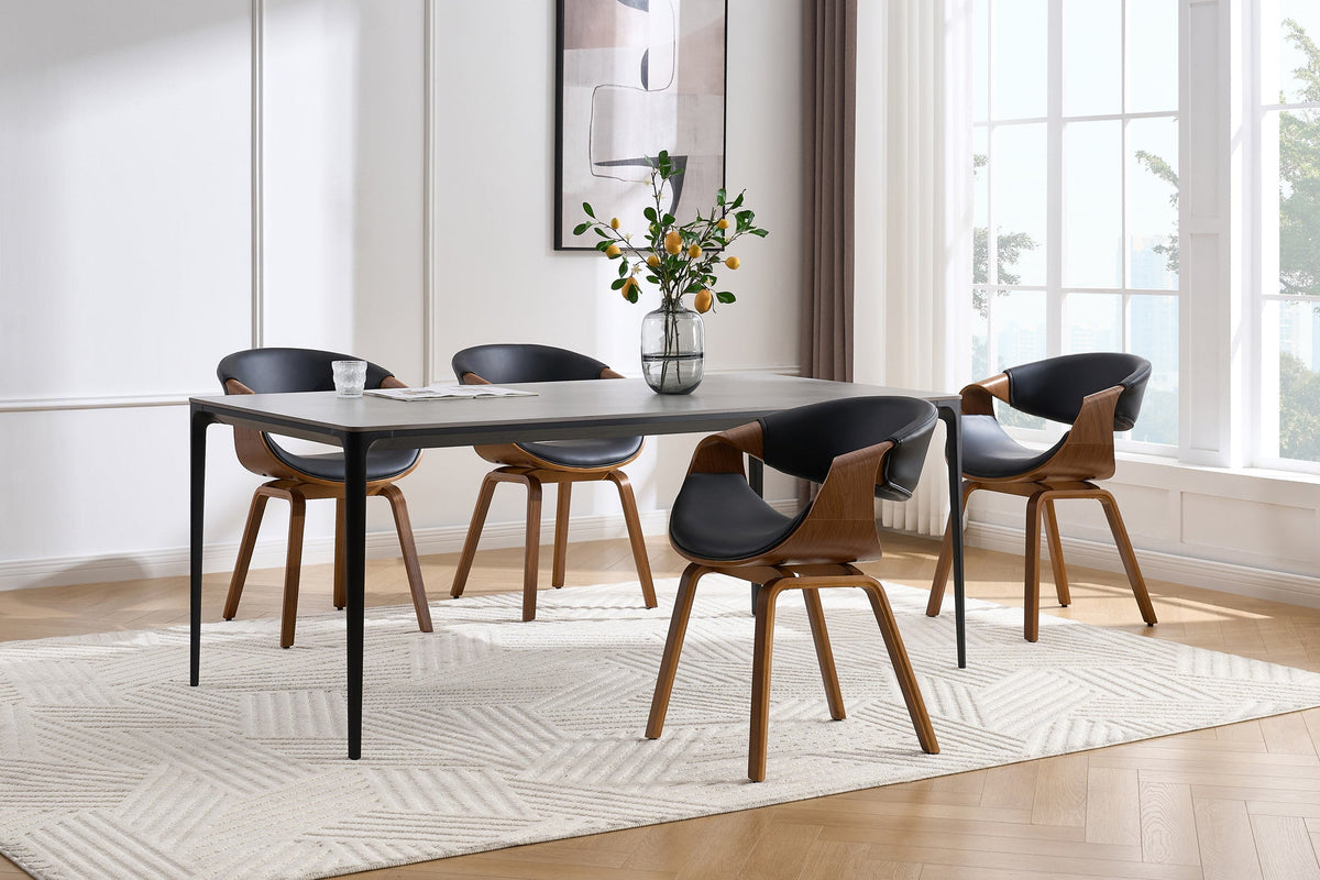 Retro fauteuil ORGANIC noir noyer cuir synthétique avec accoudoirs