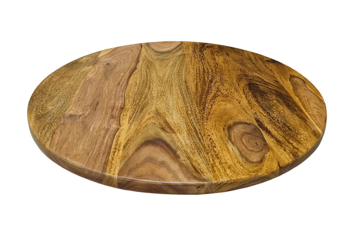 Runder Drehteller MAKASSAR 50cm braun Sheesham Massivholz stone finish handmade