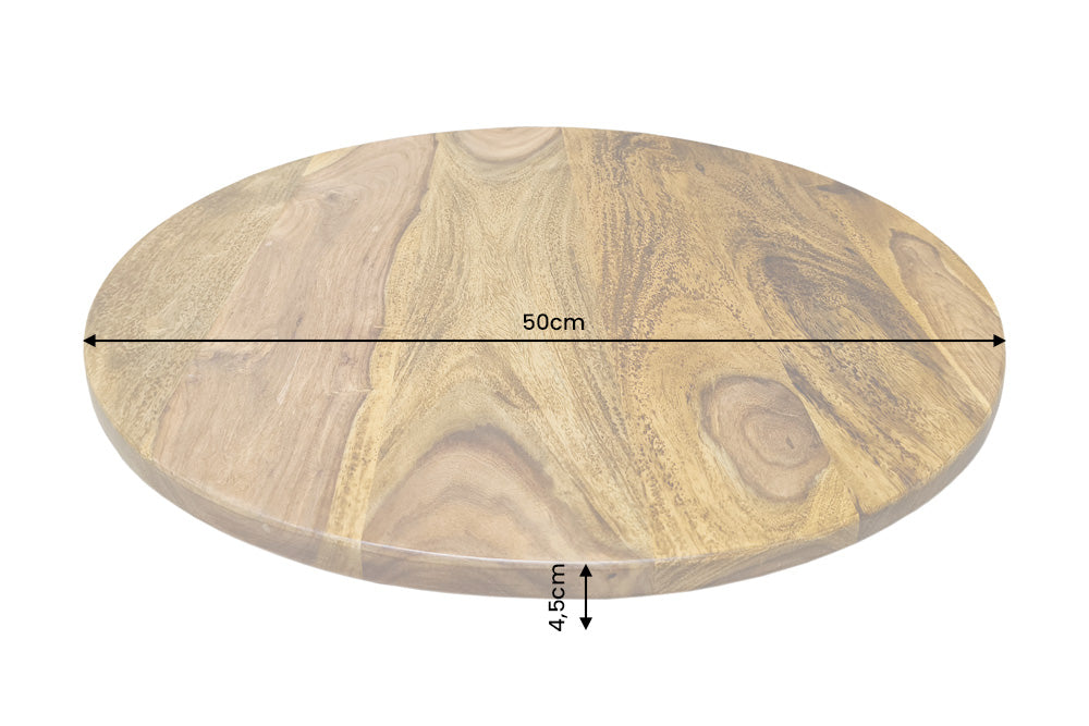 Runder Drehteller MAKASSAR 50cm braun Sheesham Massivholz stone finish handmade