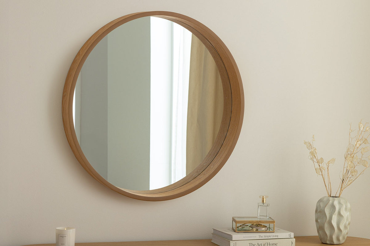 Runder Wandspiegel PORTRAIT 70cm natur Echtholzfurnier in Eichenholz-Design