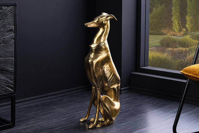 Sculpture design GREYHOUND 70cm figurine lévrier en aluminium métal doré