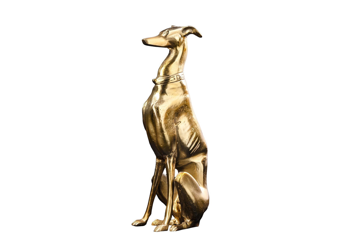 Sculpture design GREYHOUND 70cm figurine lévrier en aluminium métal doré