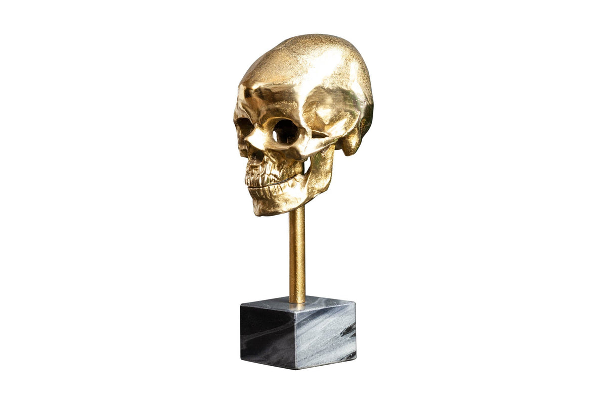 Sculpture élégante SKULL 35cm tête de mort dorée avec socle en marbre