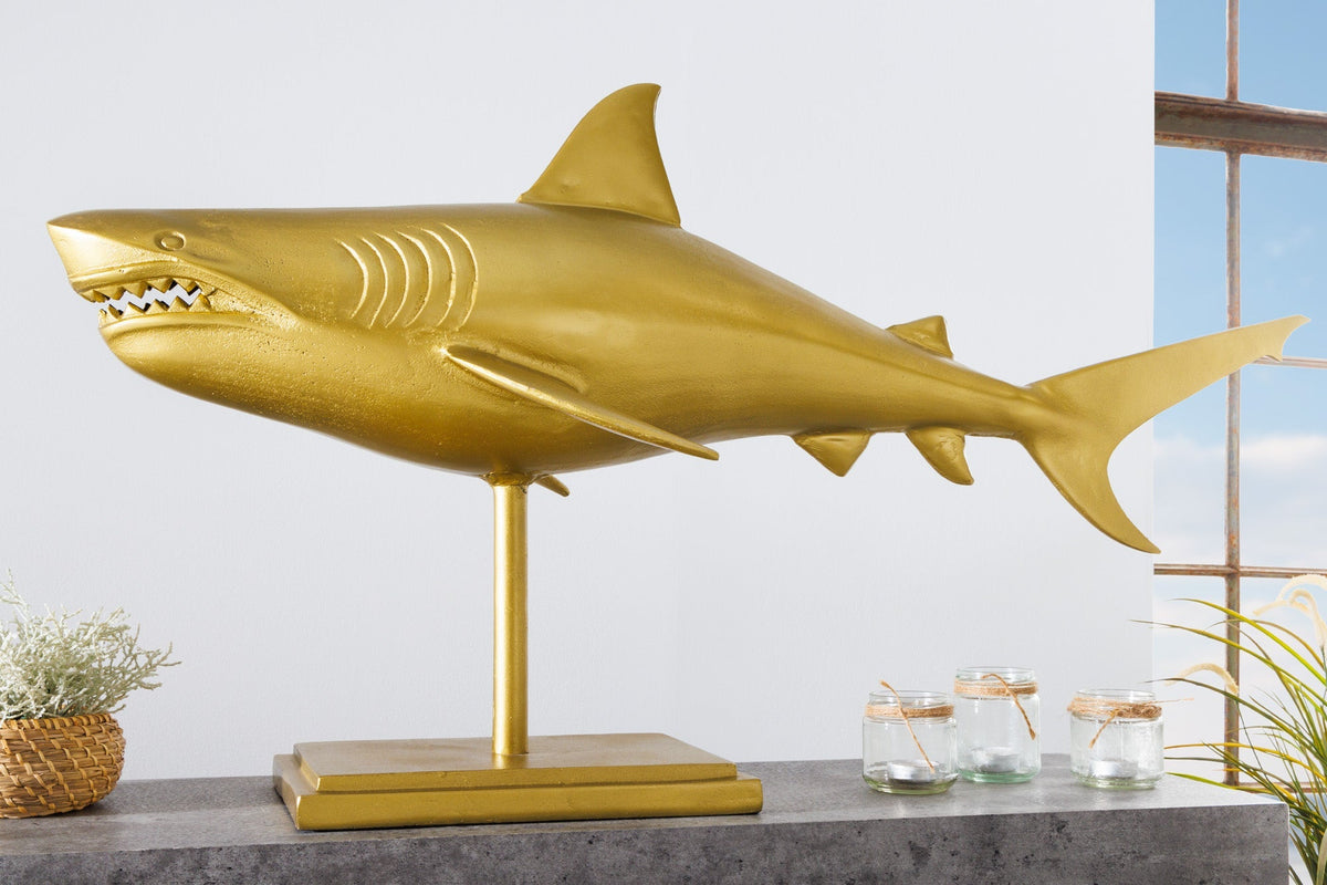 Sculpture maritime HAI 103cm doré fait main en métal design requin