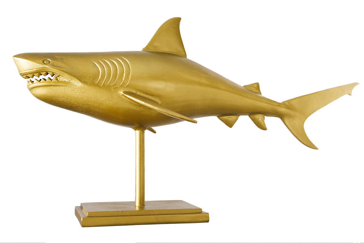 Sculpture maritime HAI 103cm doré fait main en métal design requin