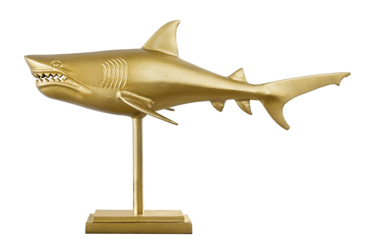 Sculpture maritime HAI 68cm doré fait main en métal design requin
