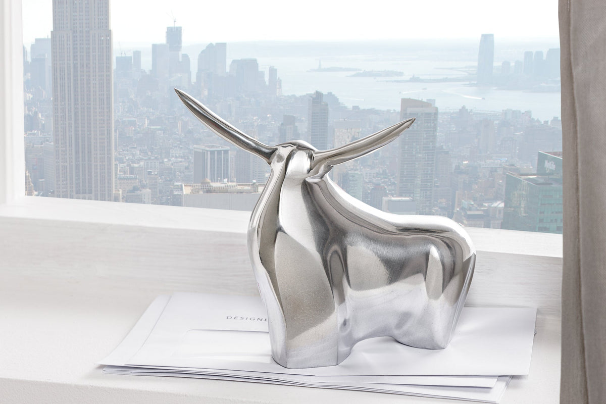 Sculpture moderne BIG BULL argent aluminium décoration figurine de taureau presse-papiers