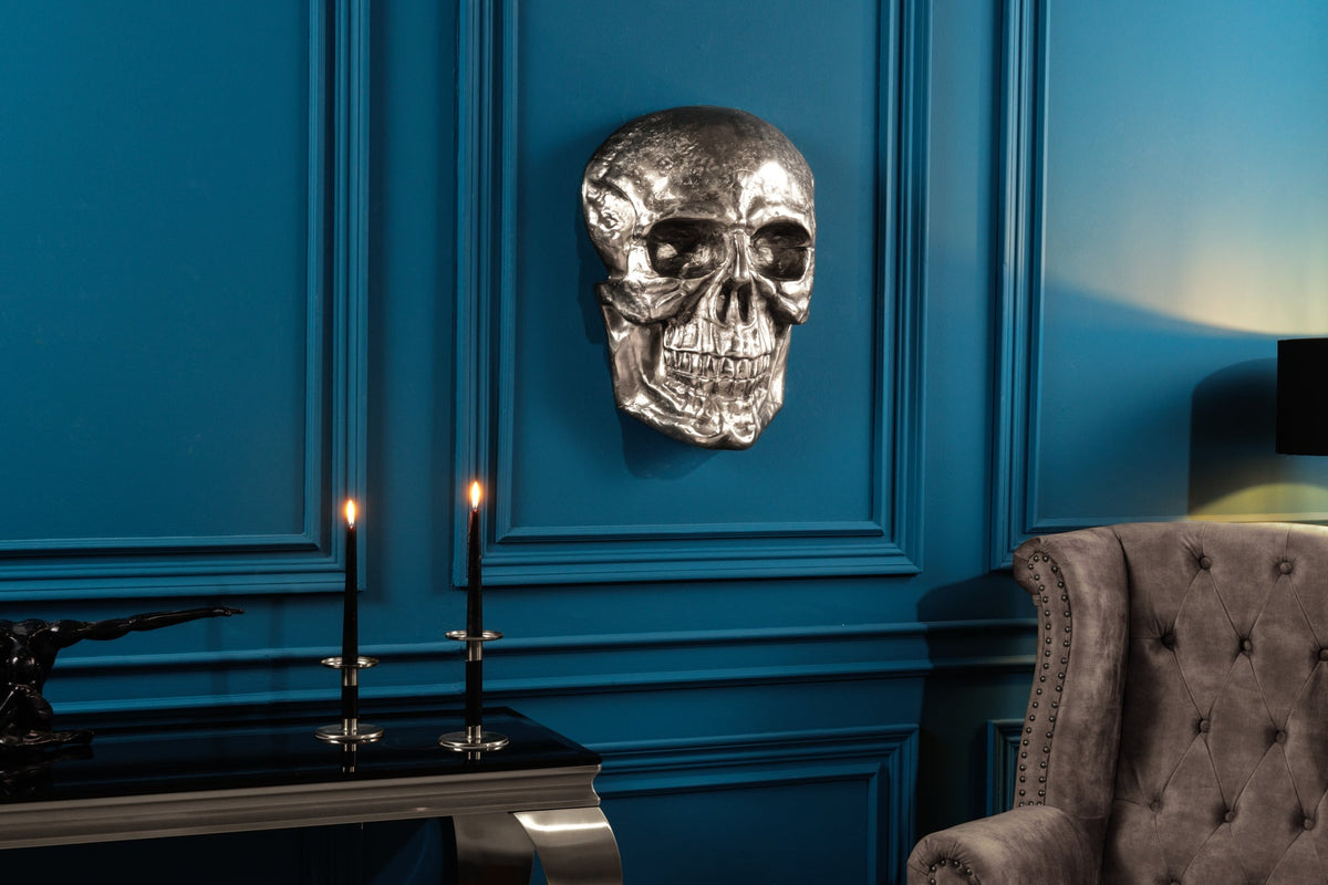 Sculpture murale exclusive SKULL XXL 40cm crâne décoratif argenté