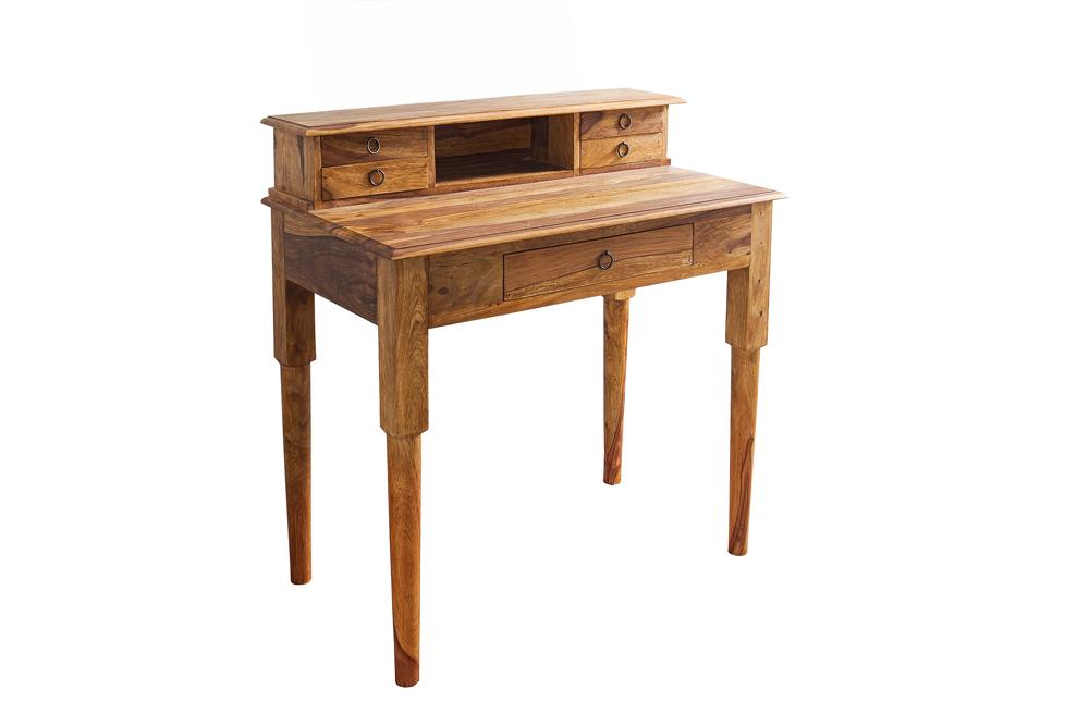 Secrétaire design HEMINGWAY M Bureau 90cm en bois massif sheesham marron finition pierre