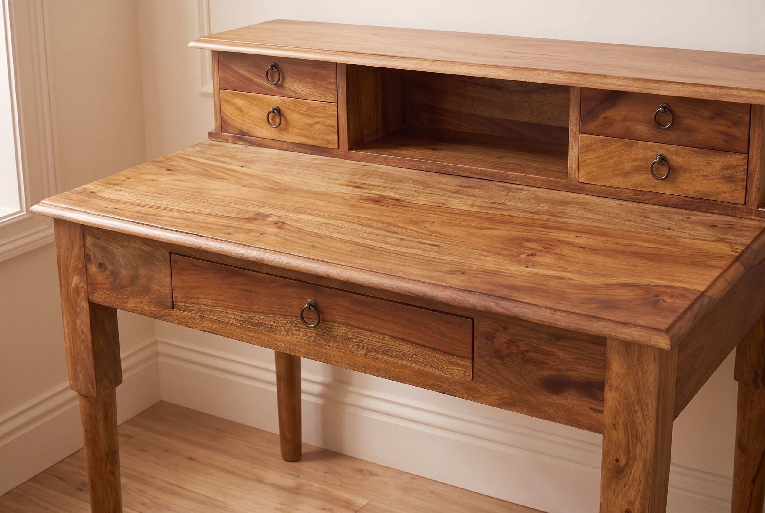 Secrétaire design HEMINGWAY M Bureau 90cm en bois massif sheesham marron finition pierre
