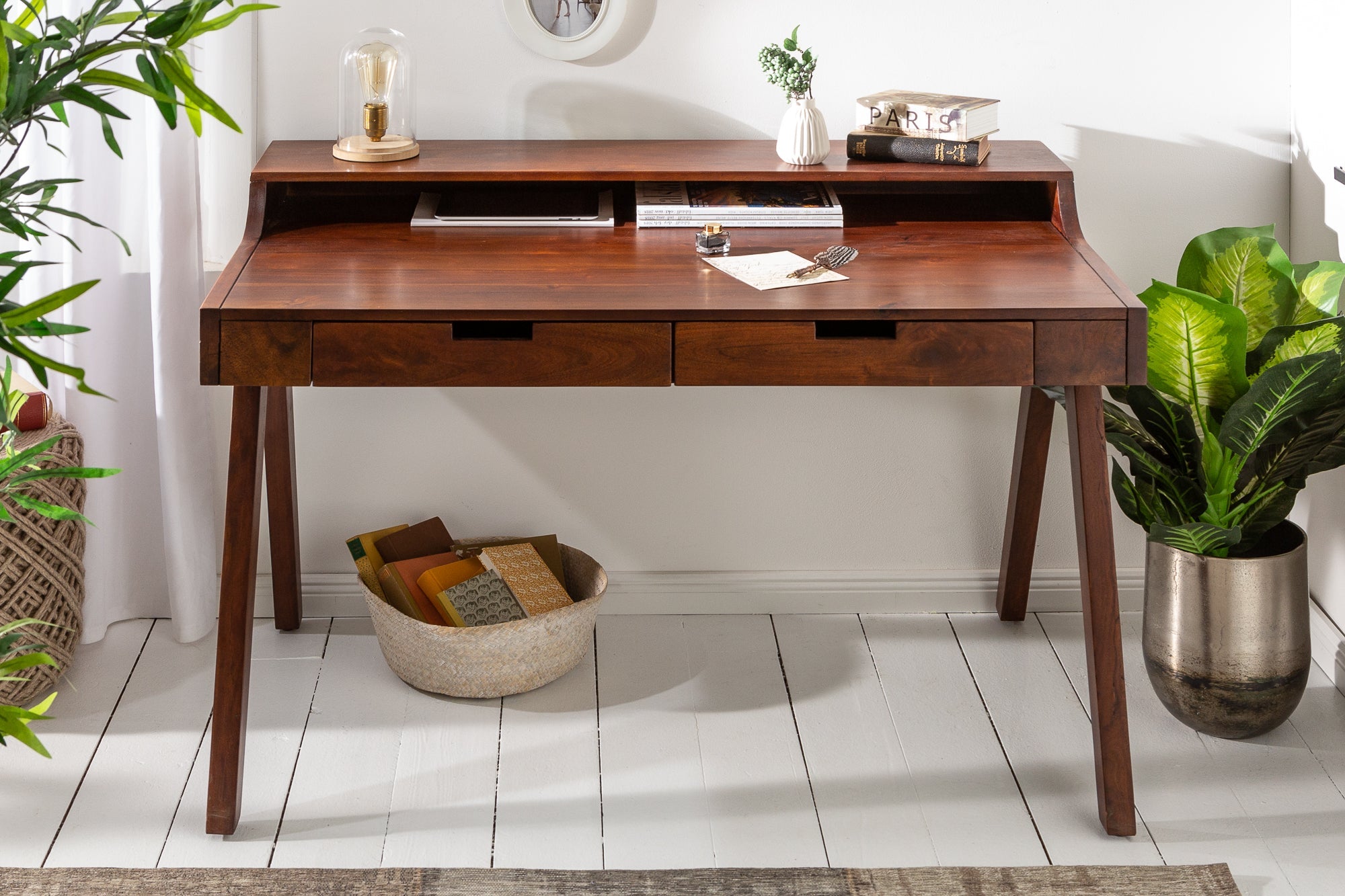 Secrétaire massif MONSOON 100cm bureau en acacia finition frappante