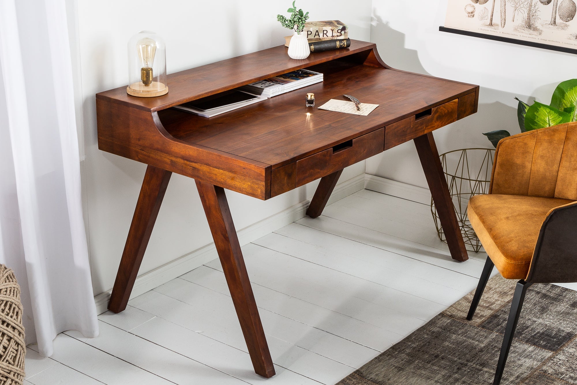 Secrétaire massif MONSOON 120cm bureau en acacia finition frappante