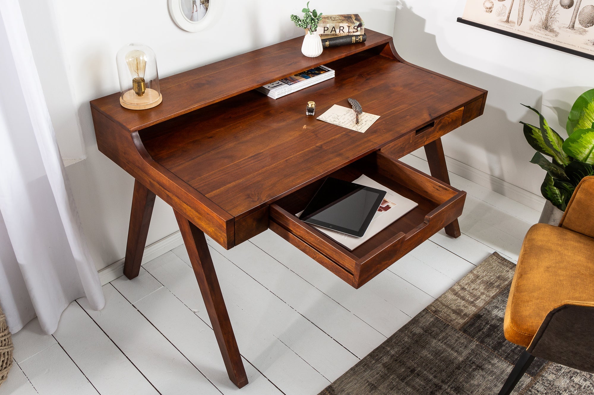 Secrétaire massif MONSOON 120cm bureau en acacia finition frappante