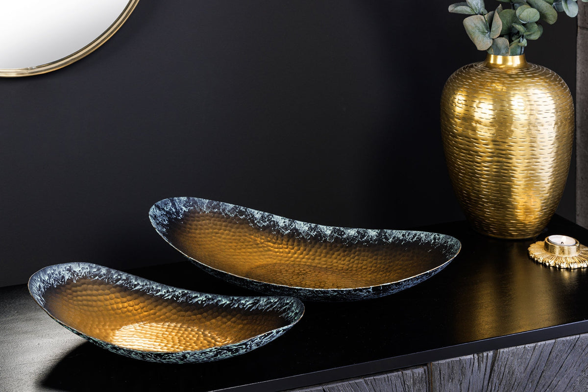Set de 2 bols décoratifs ORIENT 45cm design martelé doré patiné