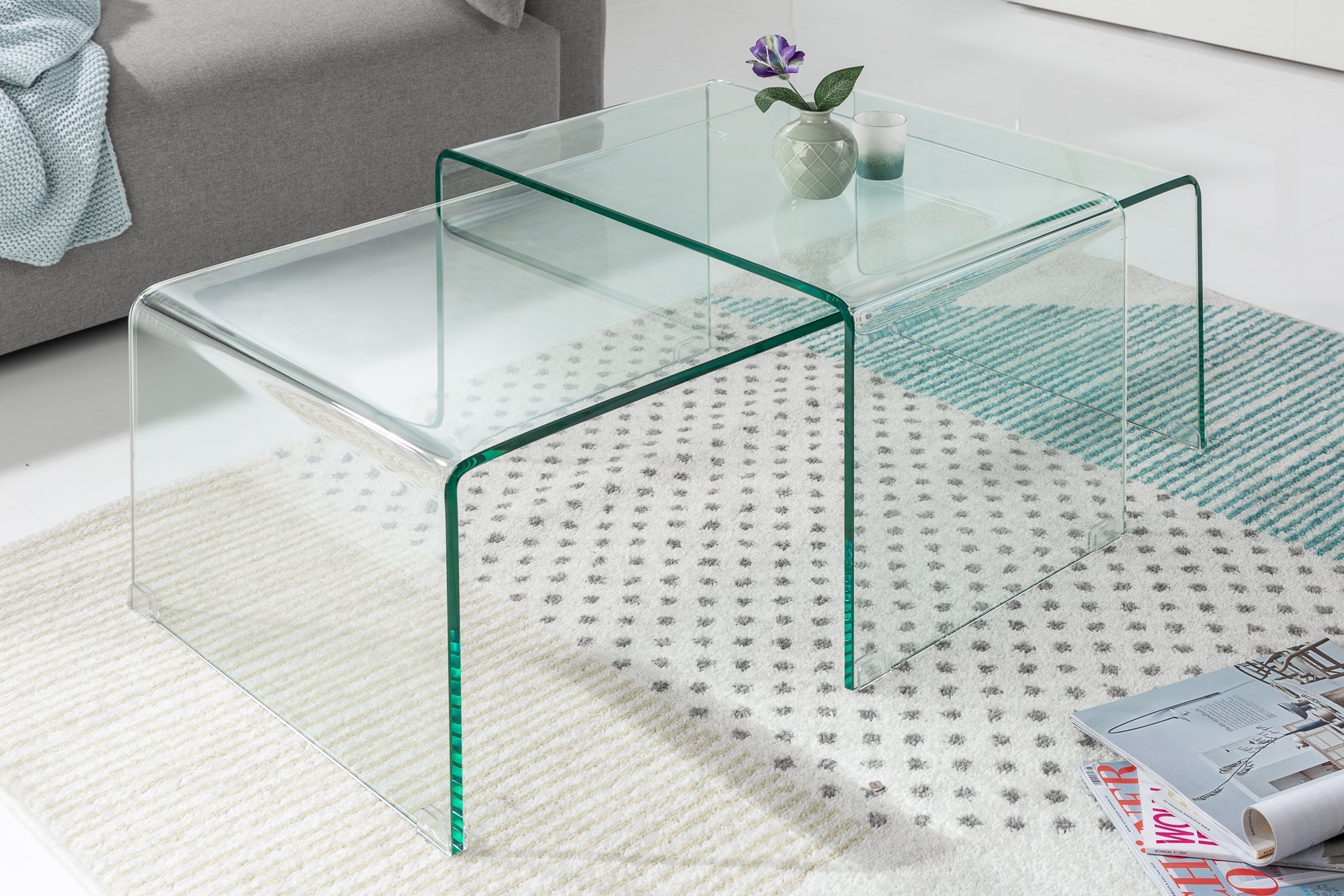 Set de 2 tables basses en verre de haute qualité FANTOME 100cm transparent