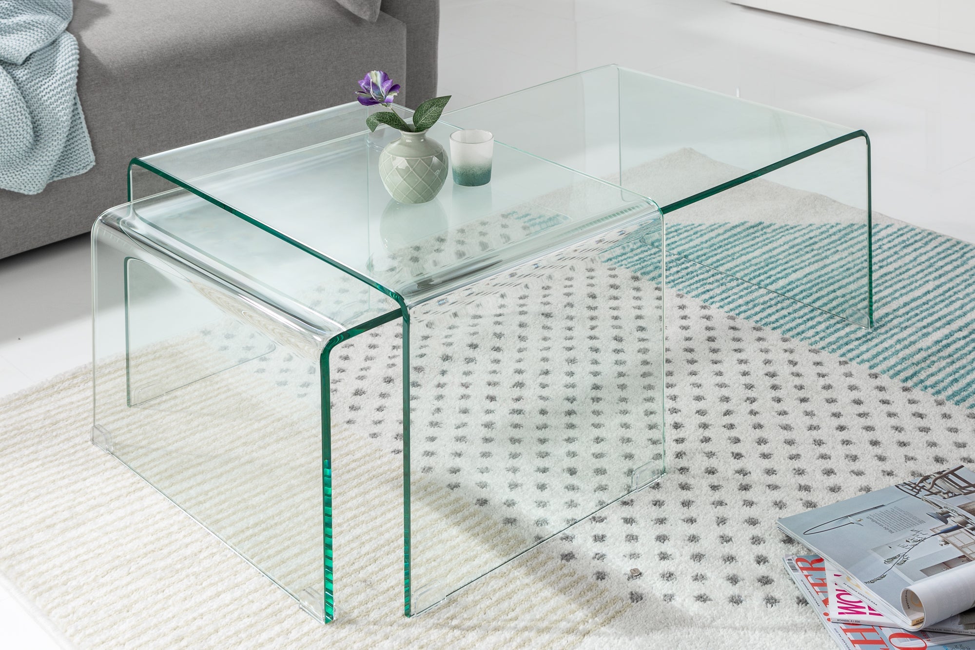 Set de 2 tables basses en verre de haute qualité FANTOME 100cm transparent