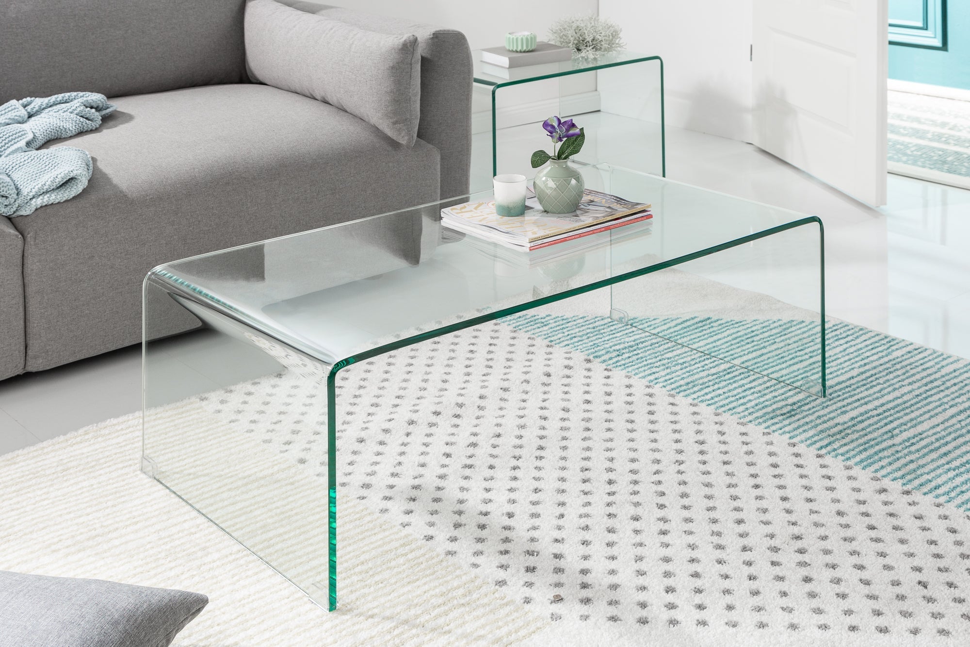 Set de 2 tables basses en verre de haute qualité FANTOME 100cm transparent