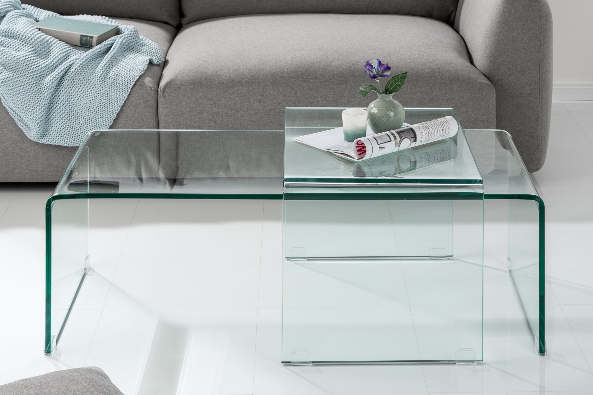 Set de 2 tables basses en verre de haute qualité FANTOME 100cm transparent