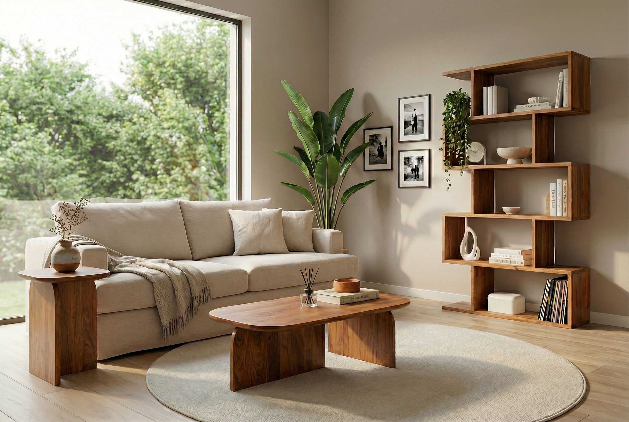 Set de 2 tables basses GATSBY 100 cm en bois d’acacia brun, forme organique, table d’appoint