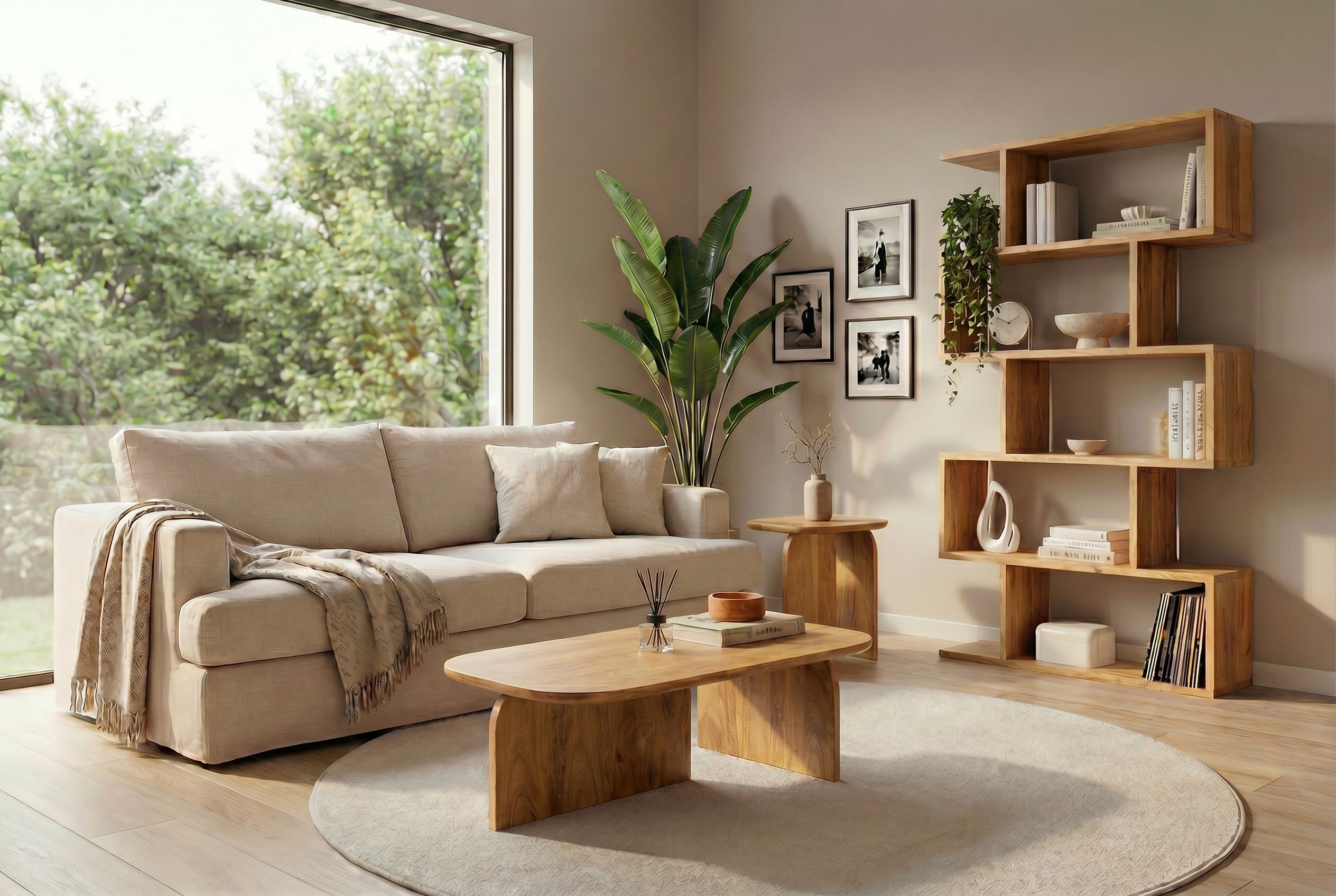 Set de 2 tables basses GATSBY 100 cm en bois de mangue brun, forme organique, table d’appoint