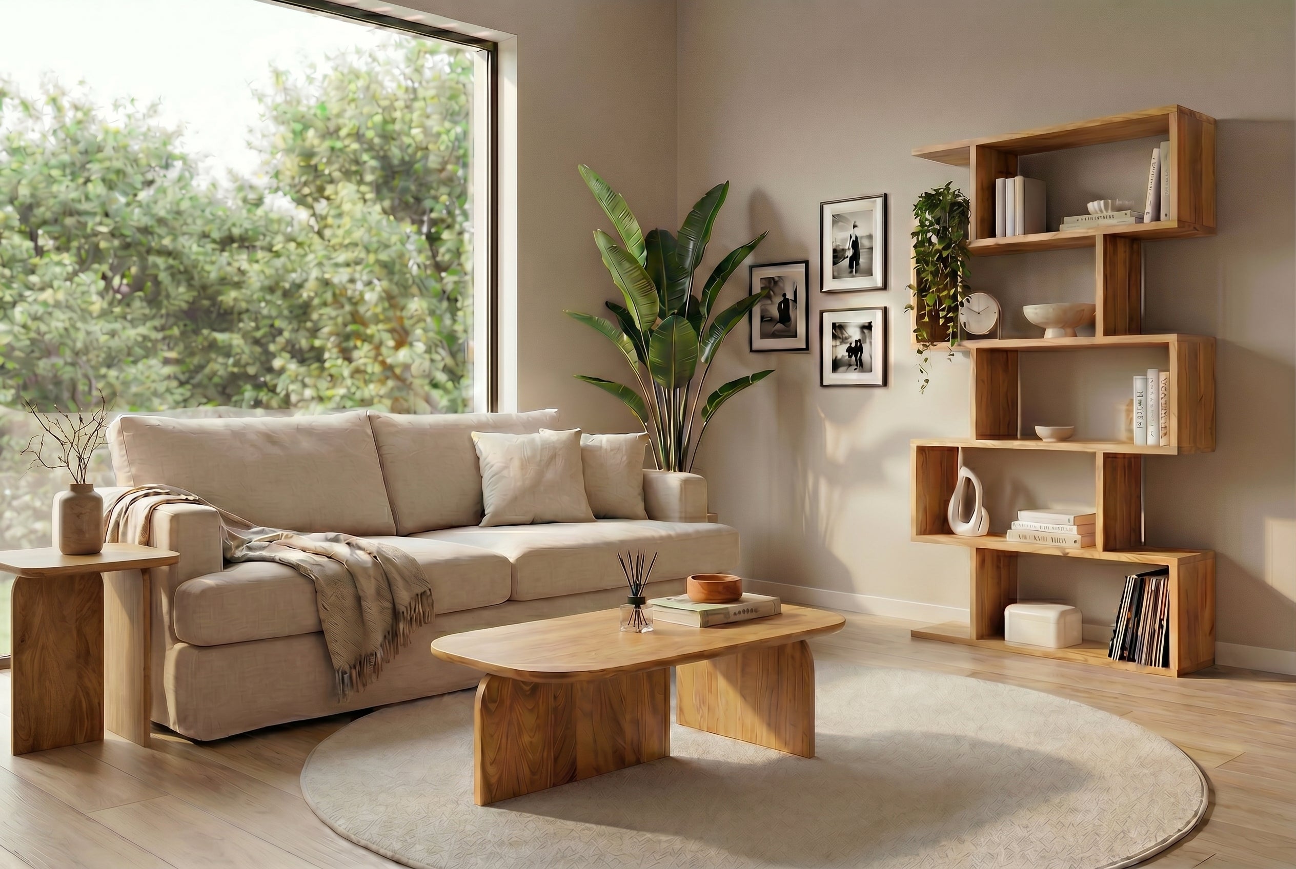 Set de 2 tables basses GATSBY 100 cm en bois de mangue brun, forme organique, table d’appoint