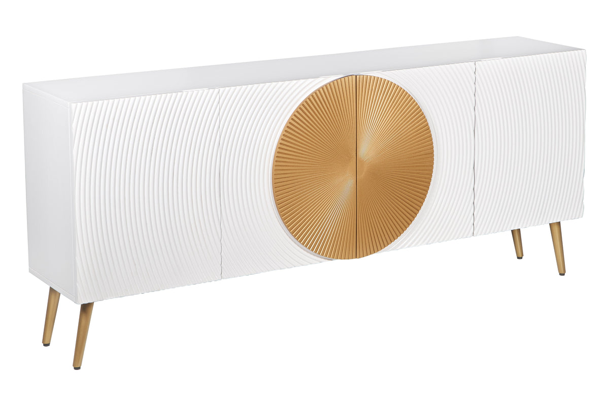 Sideboard massif AURUM 180cm blanc bois de mangue avec élément doré emblématique