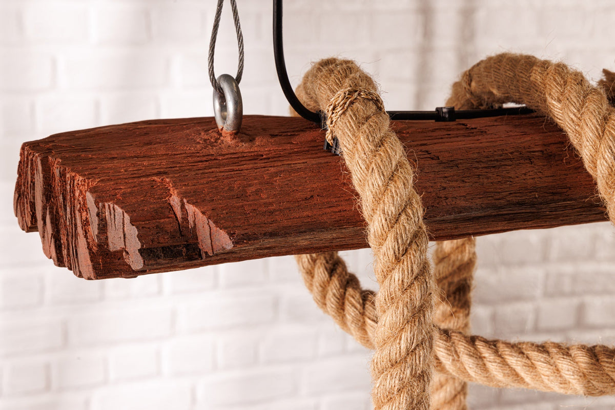 Suspension maritime SEVEN SEAS 110cm plafonnier en corde de bois massif 5 lumières