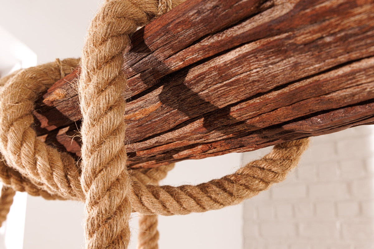 Suspension maritime SEVEN SEAS 110cm plafonnier en corde de bois massif 5 lumières