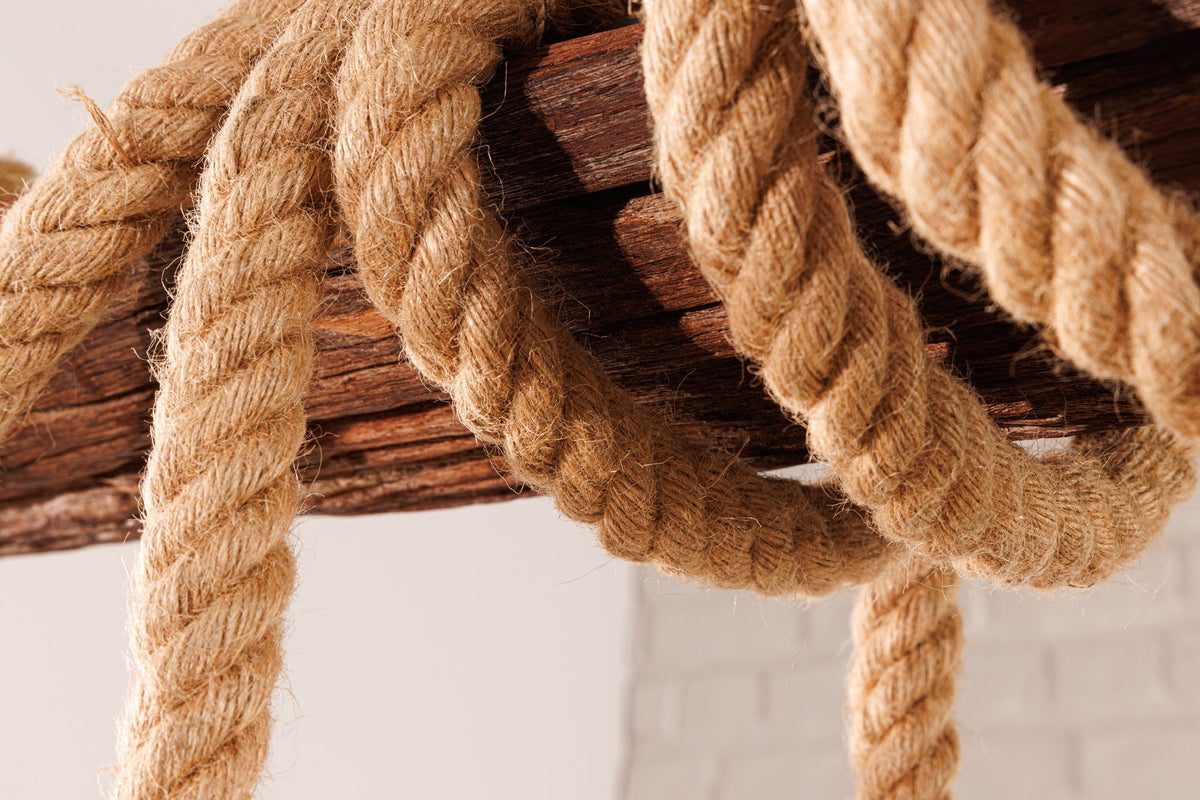 Suspension maritime SEVEN SEAS 110cm plafonnier en corde de bois massif 5 lumières