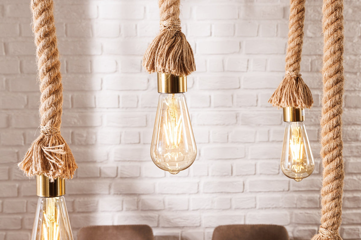 Suspension maritime SEVEN SEAS 110cm plafonnier en corde de bois massif 5 lumières