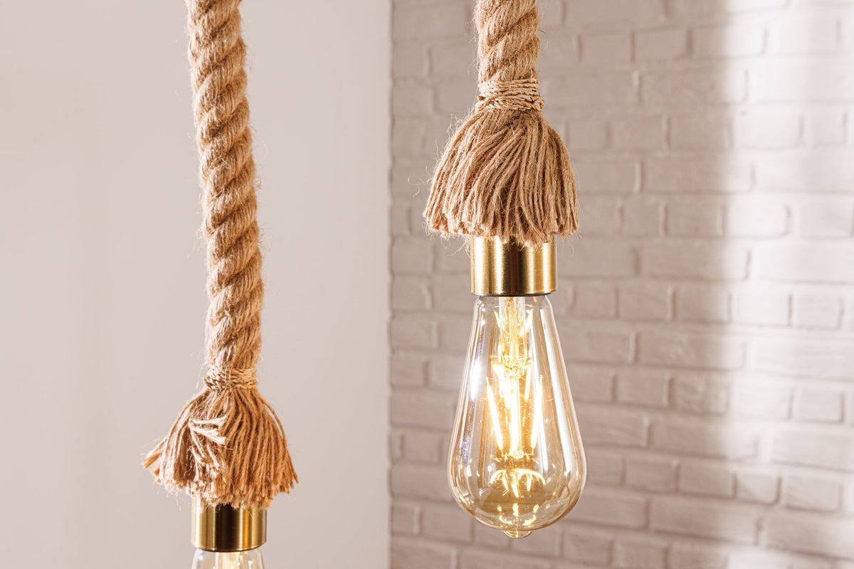 Suspension maritime SEVEN SEAS 110cm plafonnier en corde de bois massif 5 lumières