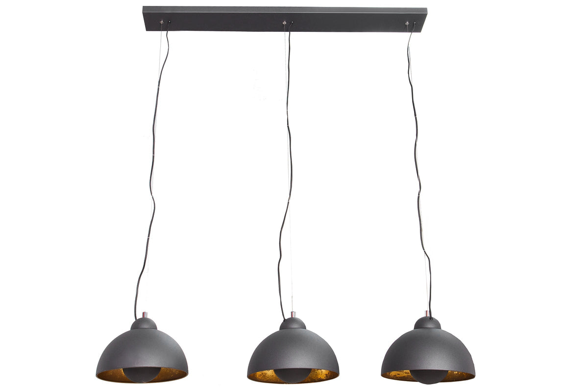 Suspension STUDIO 3 110 cm – aspect feuille d’or noir – trois abat-jour