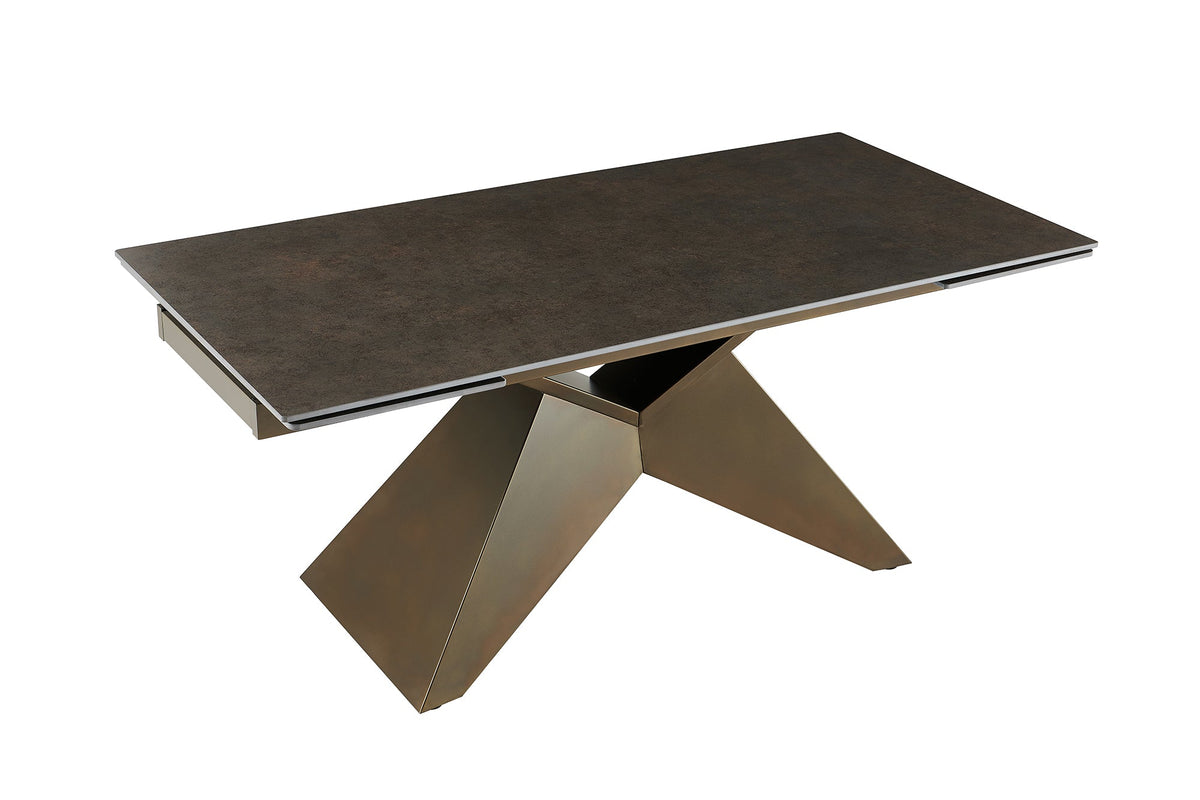 Table à manger design DIAMOND 180-260cm rouille céramique structure métal bronze