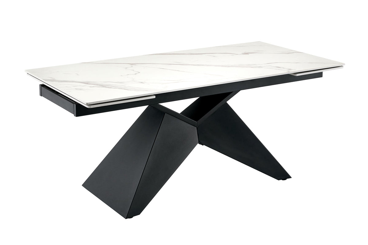 Table à manger design DIAMOND 180-260cm structure métal céramique blanc mat noir