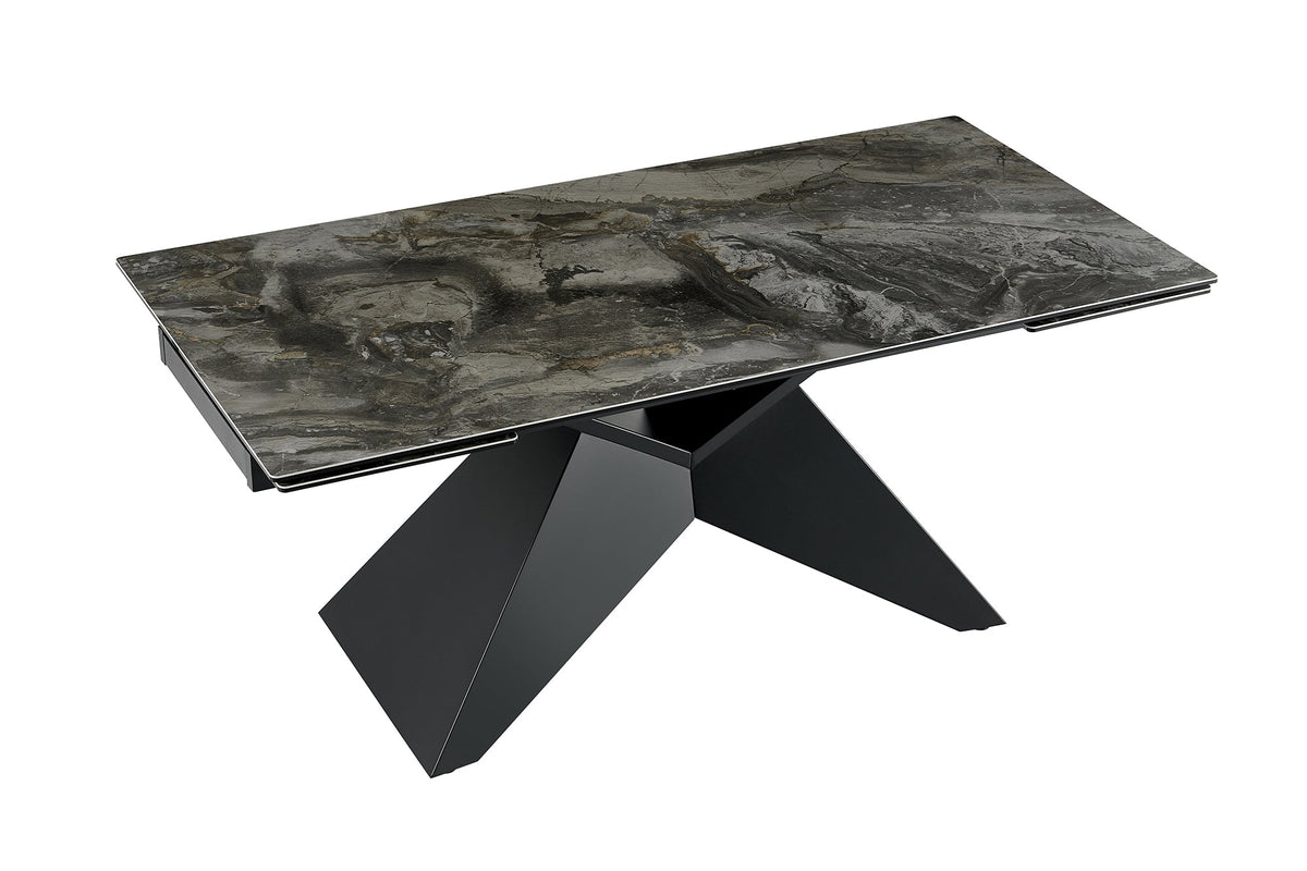 Table à manger design DIAMOND 180-260cm taupe céramique structure métal noir