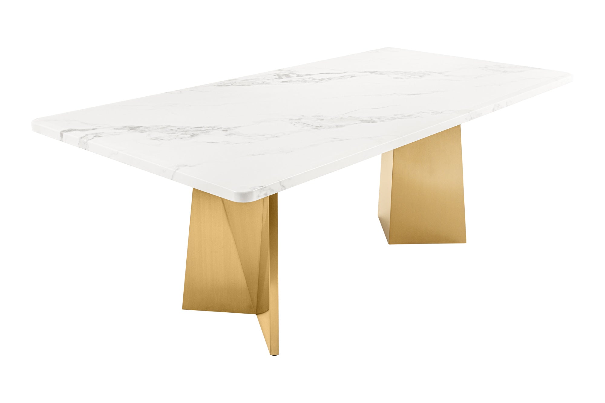 EXTRAVAGANCIA 200cm mesa de comedor de diseño de mármol blanco cepillado de metal de oro champán