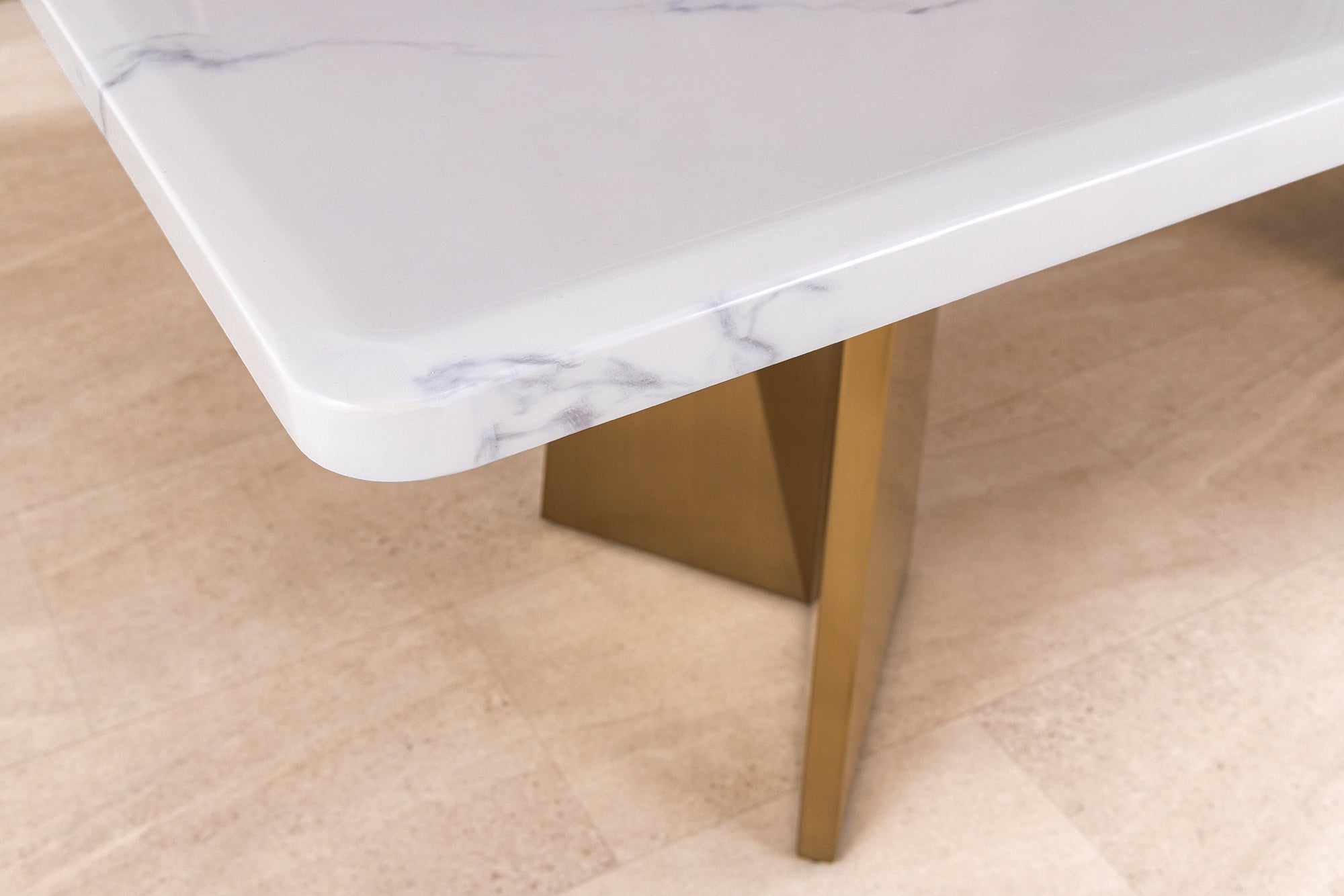 EXTRAVAGANCIA 200cm mesa de comedor de diseño de mármol blanco cepillado de metal de oro champán