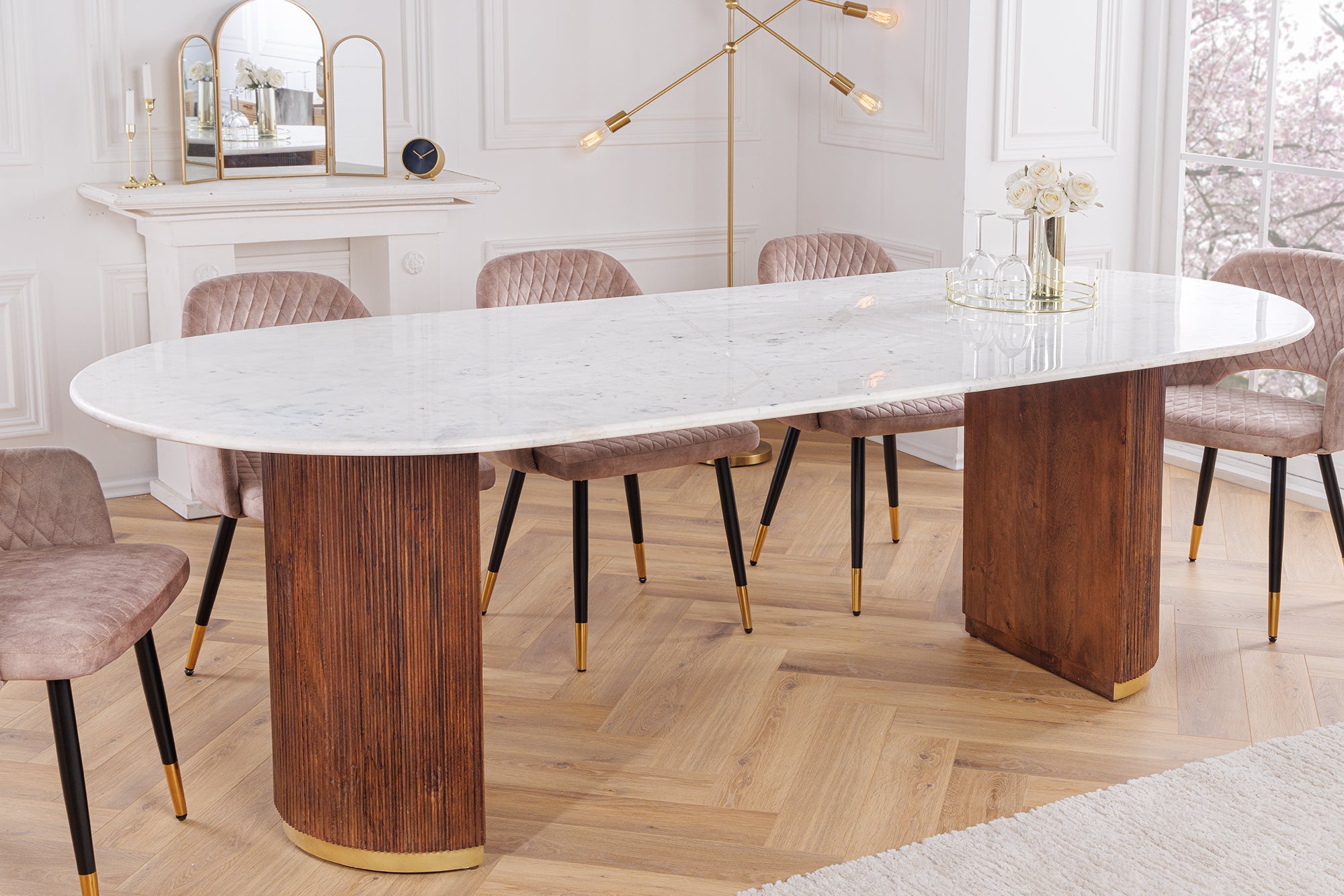 mesa-camarero-diseño-gatsby-240cm-marron-dore-mango-madera-oval-blanco-marmol-top_44084 (inv)