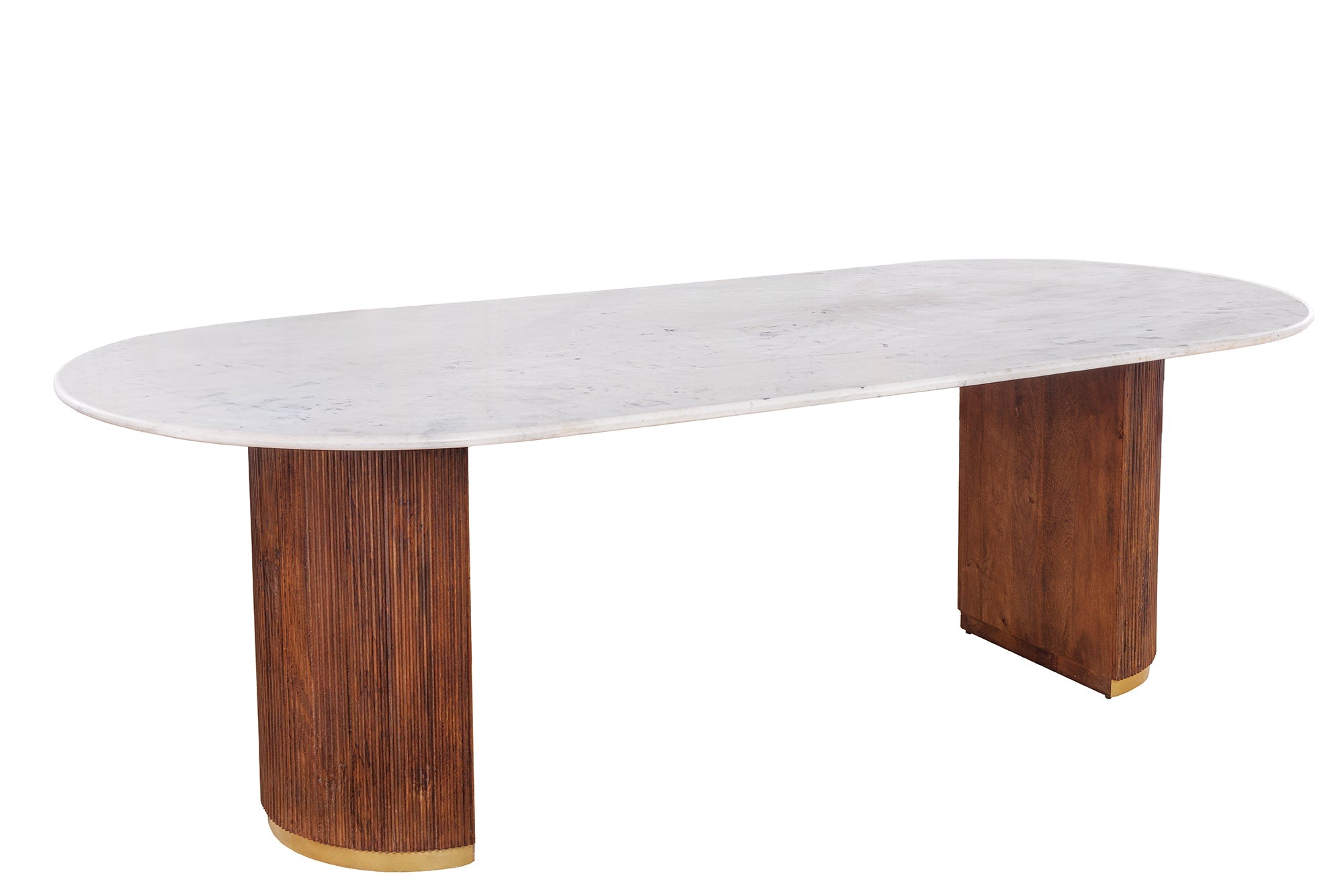 GATSBY mesa de comedor de diseño 240cm madera de mango marrón dorado ovalada tapa de mármol blanco