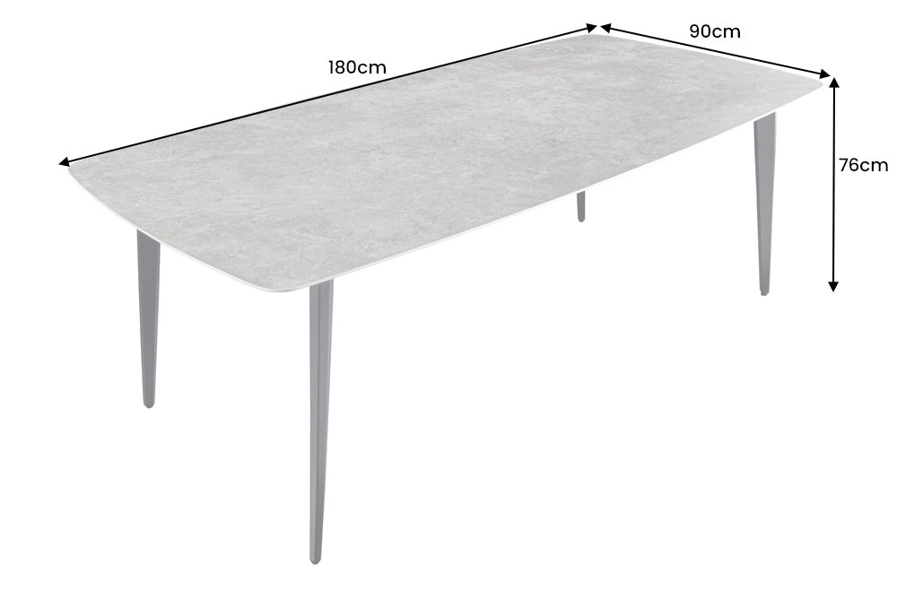 Mesa de comedor de diseño MILANO 180cm cerámica mármol gris patas de metal negro